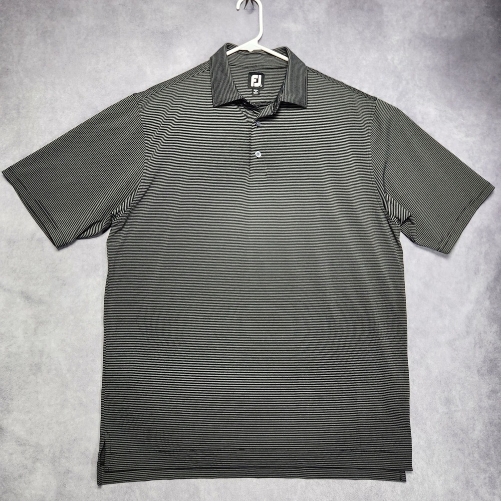 FootJoy FJ Golf Polo Shirt Mens XL Gray Black Micro Stripe Short‎ Sleeve Stretch